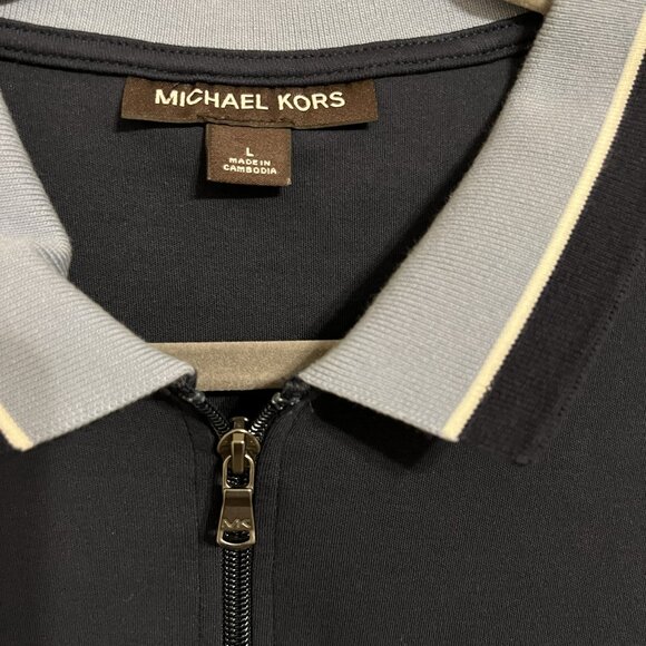 Michael Kors Blue Collared 1/4 Zip Short Sleeve Polo Men's Size L - Picture 3 of 4